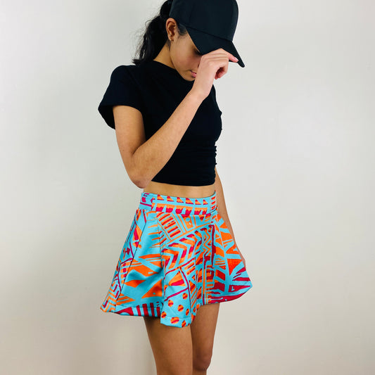 Girls Pickleball Skort – Turquoise & Orange Geometric Print