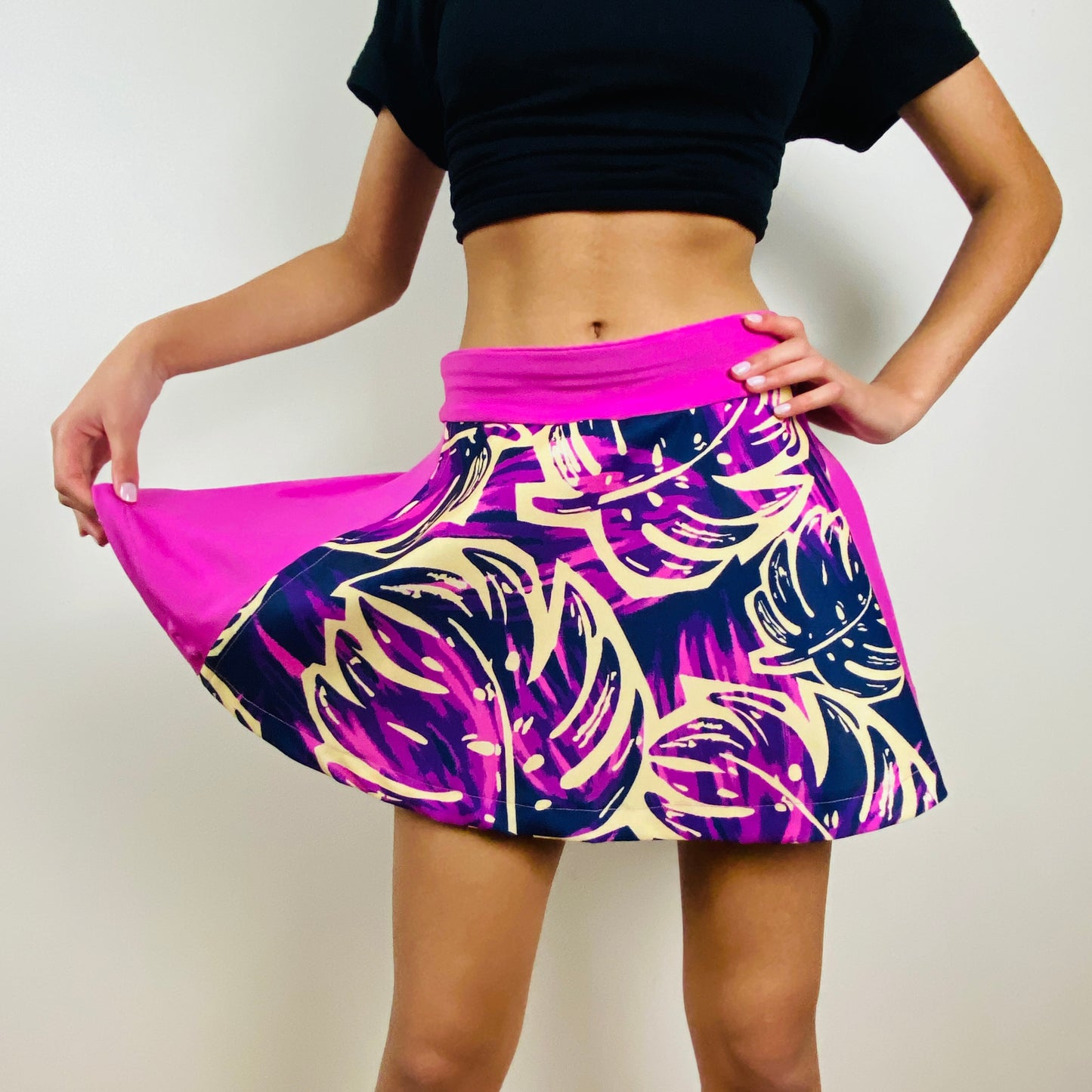 Girls Pickleball Skort – Pink & Purple Tropical Print