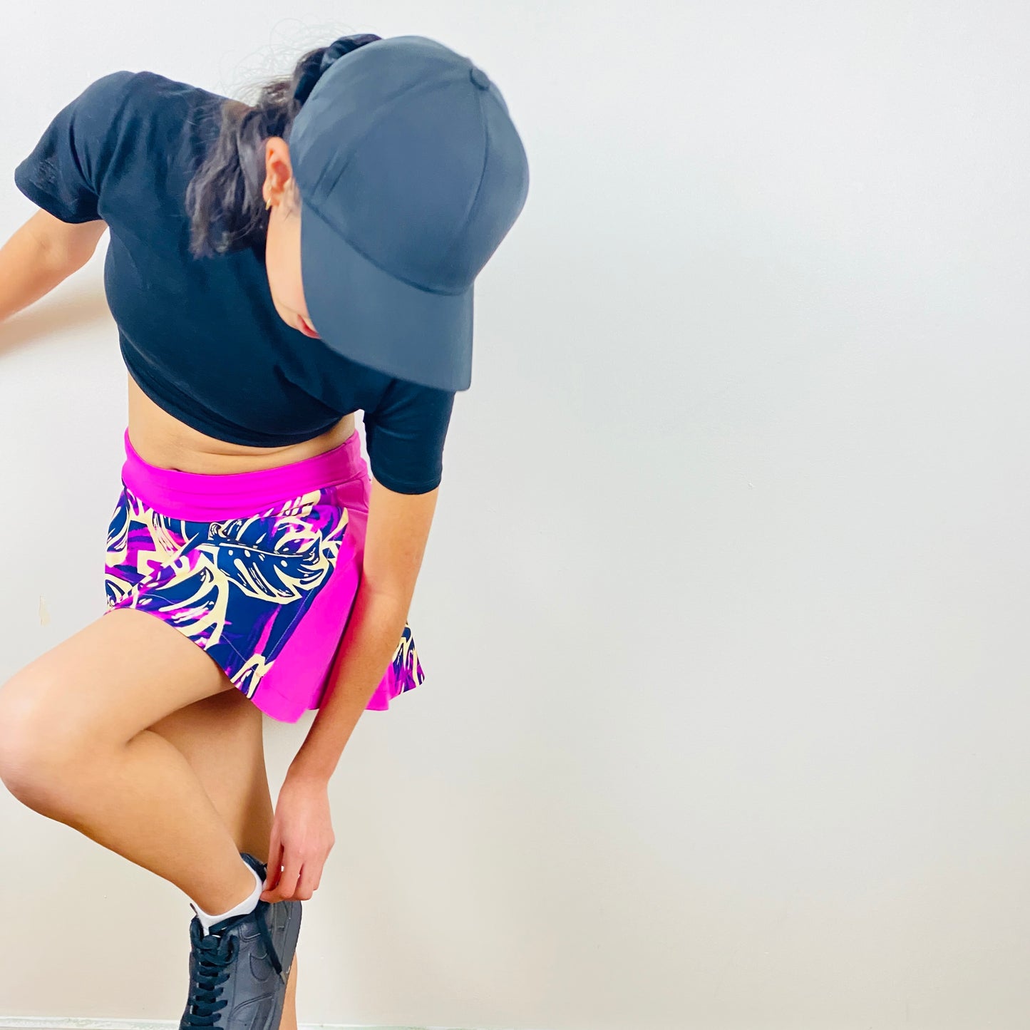 Girls Pickleball Skort – Pink & Purple Tropical Print